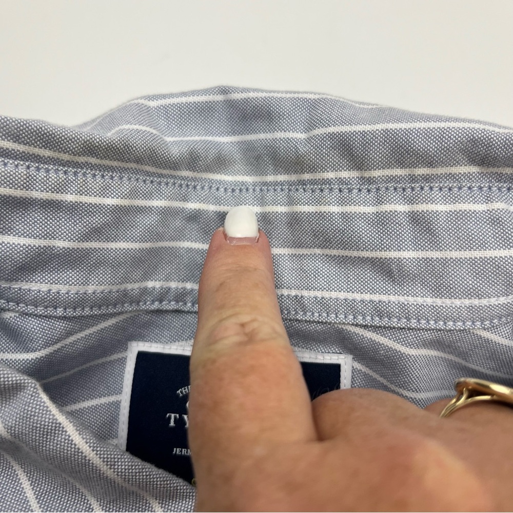Charles Tyrwhitt Grey Gray‎ White Striped  Button Front Shirt Classic XL *FLAWED - Picture 11 of 15